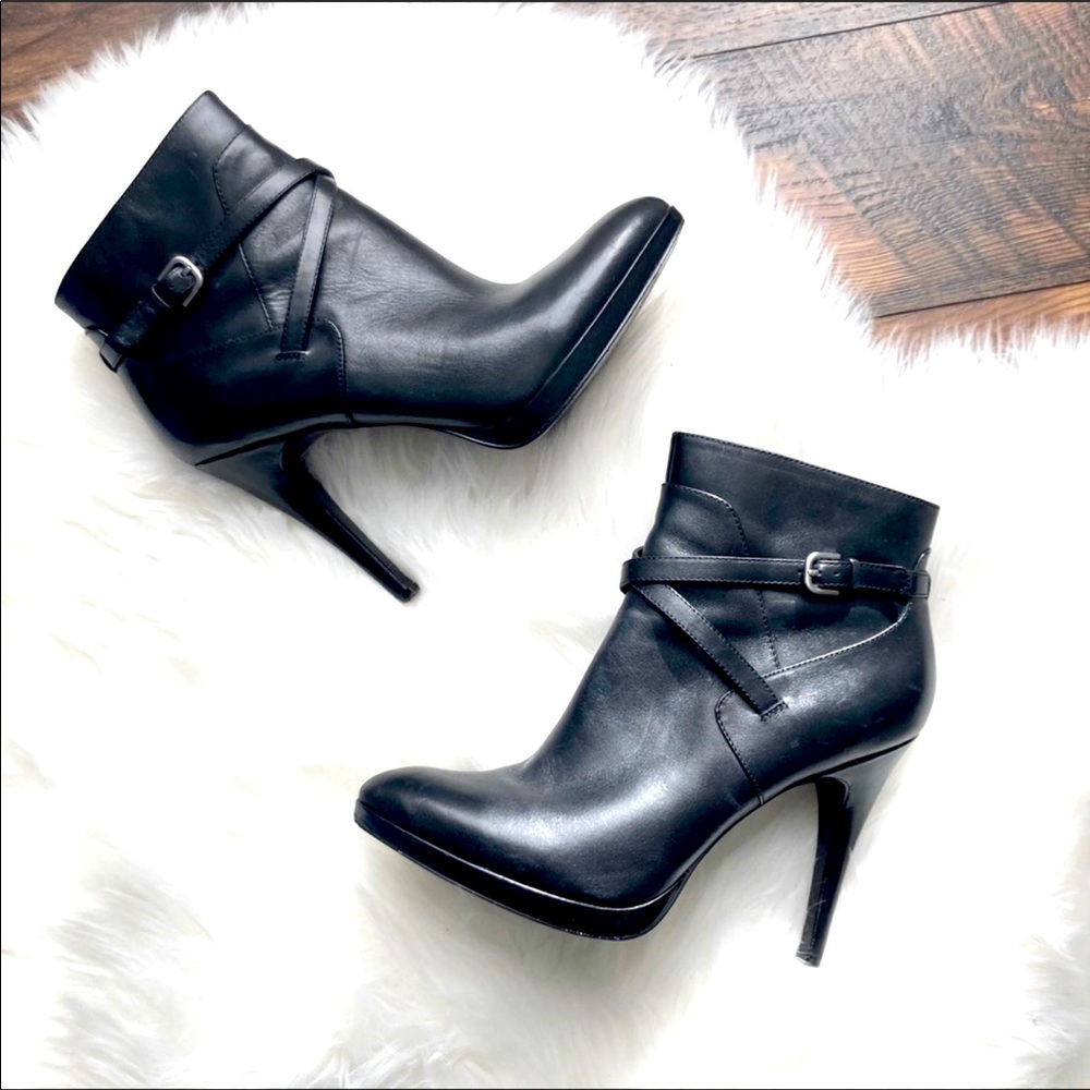 Nine West CeeCee Black Booties Leather Heel